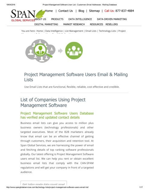 Purchase Tele Verified List of Project Management Software User Lists from Span Global Services