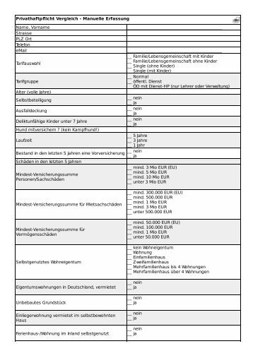 Fragebogen "Privathaftpflichtversicherung - Vergleich" als PDF