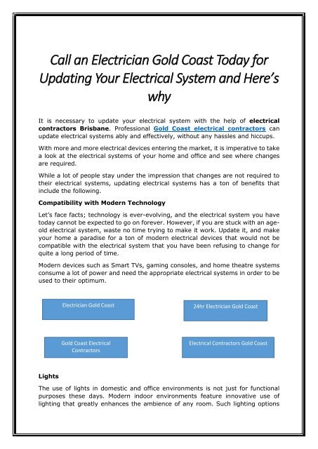 Call an Electrician Gold Coast Today for Updating Your Electrical System and Here’s why