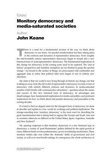 Monitory democracy and media-saturated societies John Keane