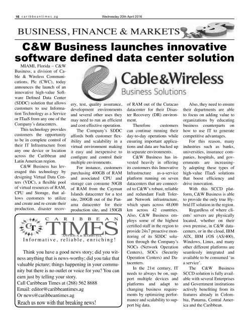 Caribbean Times 93rd issue - Wednesday 20th April 2016