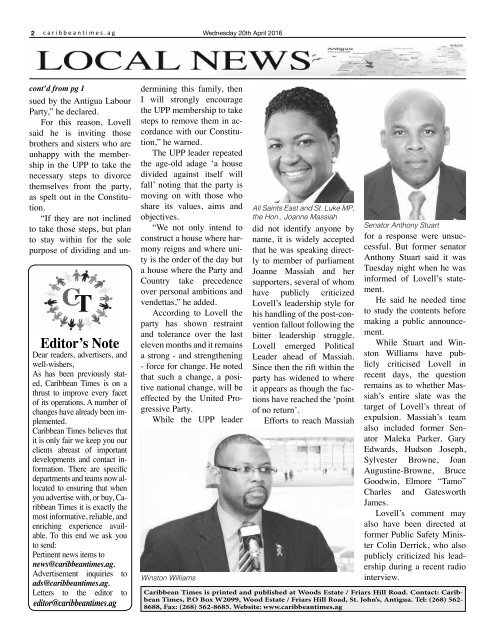 Caribbean Times 93rd issue - Wednesday 20th April 2016