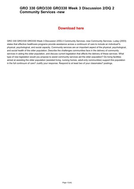 GRO 330 GRO330 GRO/330 Week 3 Discussion 2/DQ 2 Community Services -new