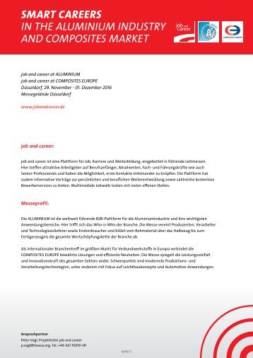 Factsheet - job and career at ALUMINIUM / COMPOSITES EUROPE