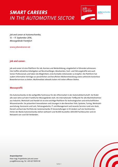 Factsheet - job and career at Automechanika