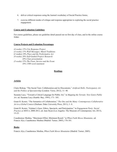 Syllabus Exploring Models of Social Practice Detroit to Lima