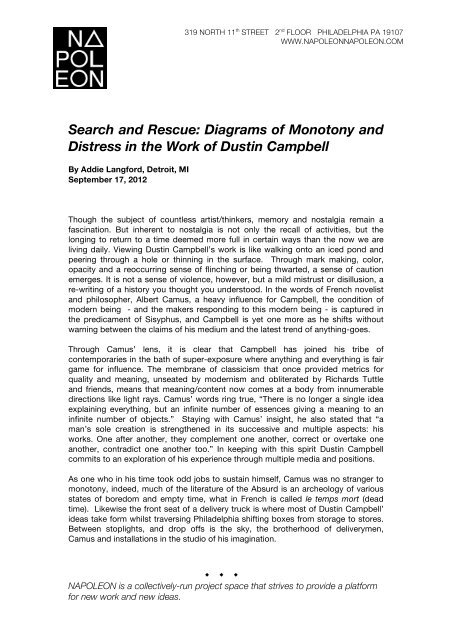Search and Rescue: Diagrams of Monotony and Distress in the Work of Dustin Campbell