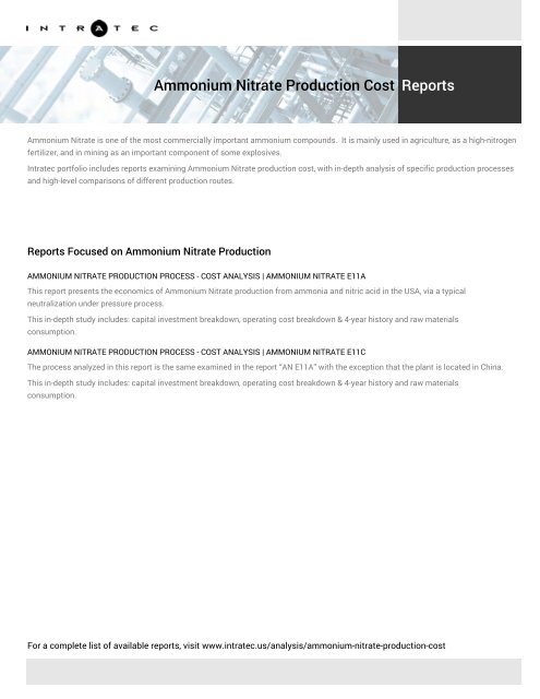 Techno-Economic Assessment about Ammonium Nitrate