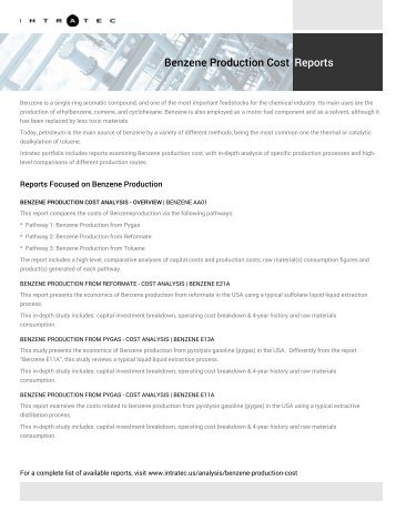 Techno-Economic Assessment about Benzene