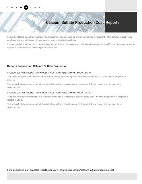 Techno-Economic Assessment about Calcium Sulfate