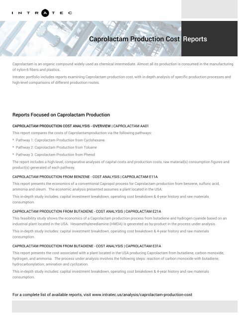 Techno-Economic Assessment about Caprolactam