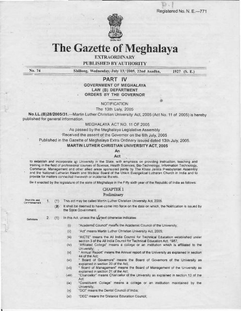 The Gazette of Meghalaya