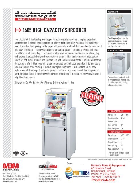 MBM Ideal Destroyit 4605 Cross-Cut Paper Shredder Level 3 by Printfinish.com