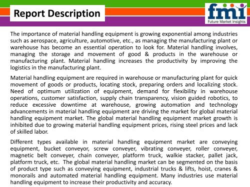 Material Handling Equipment Market Dynamics, Forecast, Analysis and Supply Demand 2014 - 2020