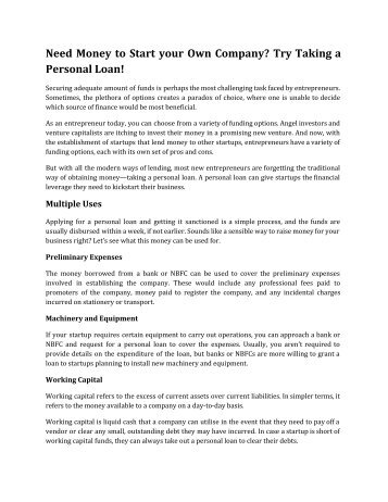 Need Money to Start your Own Company Try Taking a Personal Loan