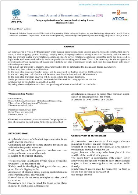 Design optimization of excavator bucket using Finite