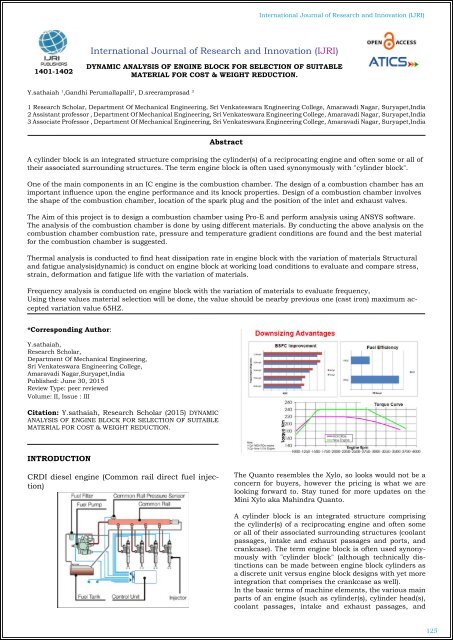 DYNAMIC ANALYSIS OF ENGINE BLOCK FOR SELECTION OF SUITABLE