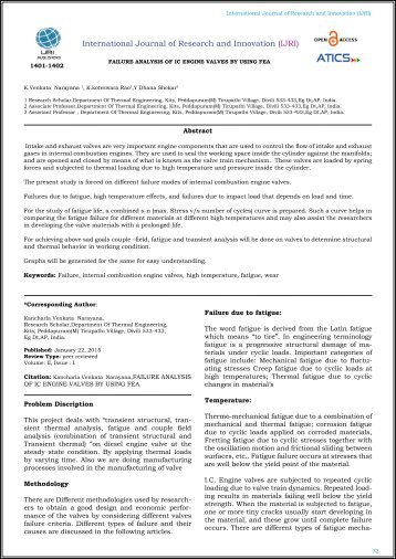  FAILURE ANALYSIS OF IC ENGINE VALVES BY USING FEA