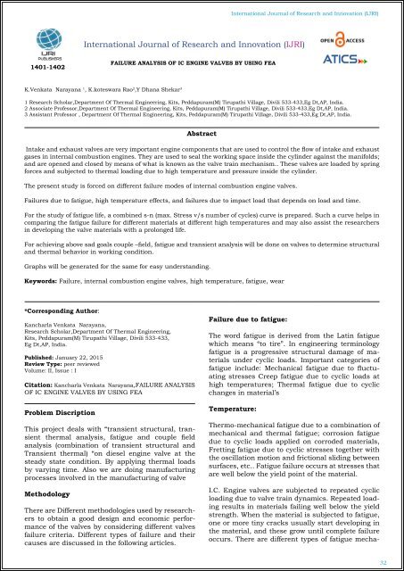  FAILURE ANALYSIS OF IC ENGINE VALVES BY USING FEA