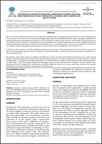  INFLUENCE OF VISCOSCITY MODIFYING ADMIXTURES ON FRESH AND HARDENED