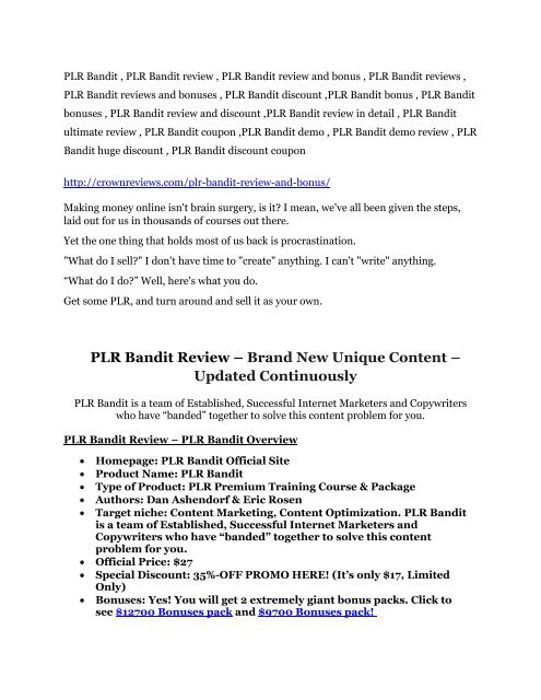 SPECIAL review of PLR Bandit