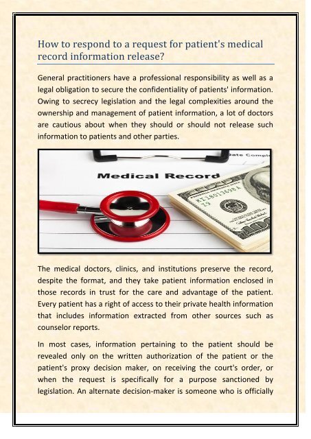 How to respond to a request for patient's medical record information ...