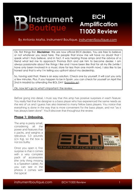 EICH Amplification T1000 Review