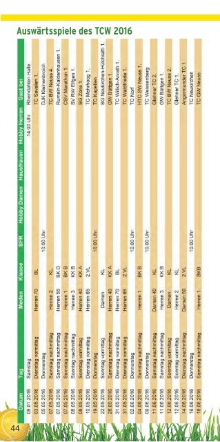 Clubheft des TCW - Ausgabe für 2016