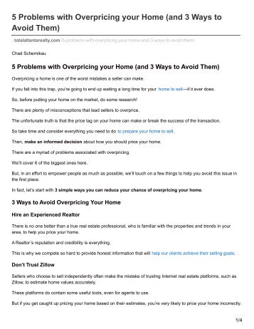 Total Atlanta Realty 5 Problems with Overpricing your Home (and 3 Ways to Avoid Them)