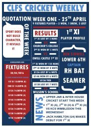 CLFS Cricket Weekly Week One 25th April