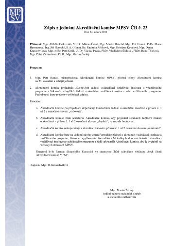 Zápis z jednání Akreditační komise MPSV ČR č. 23