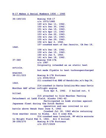 B-17 Serial Numbers - JeanneRickey.com