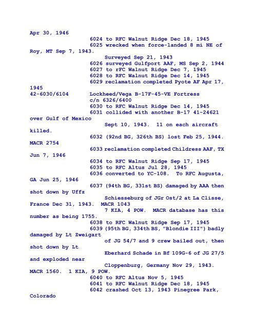 B-17 Serial Numbers - JeanneRickey.com