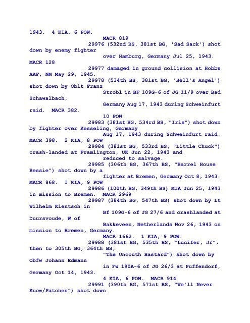 B-17 Serial Numbers - JeanneRickey.com