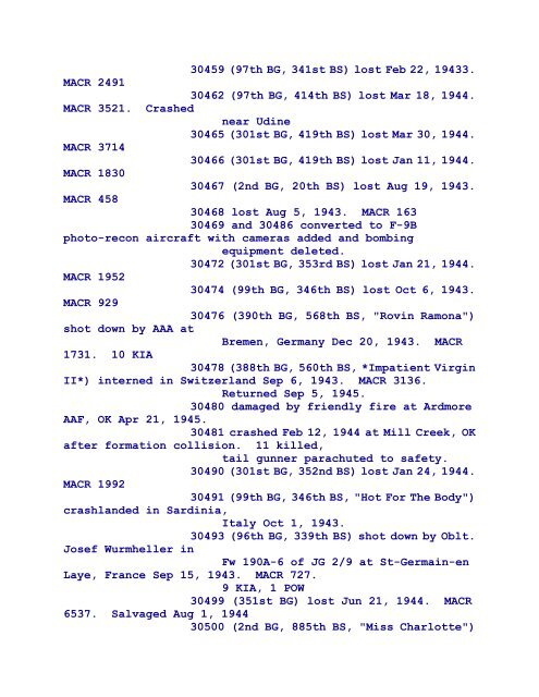 B-17 Serial Numbers - JeanneRickey.com