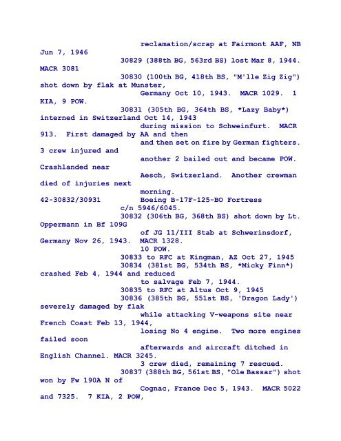 B-17 Serial Numbers - JeanneRickey.com