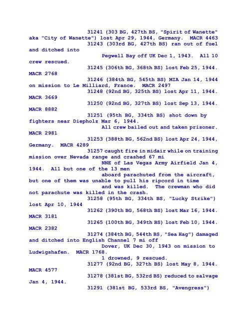 B-17 Serial Numbers - JeanneRickey.com