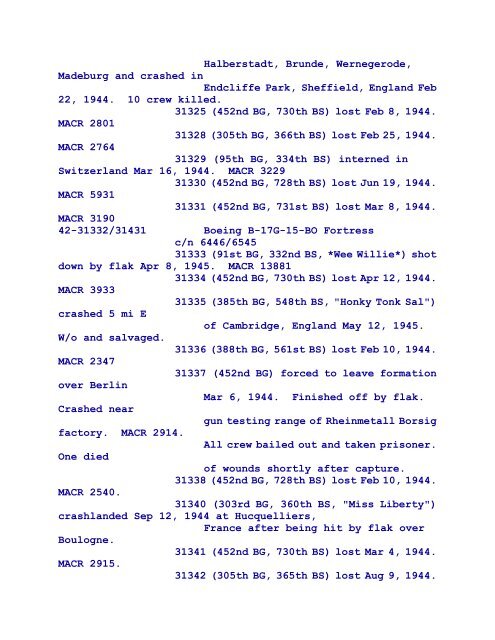 B-17 Serial Numbers - JeanneRickey.com