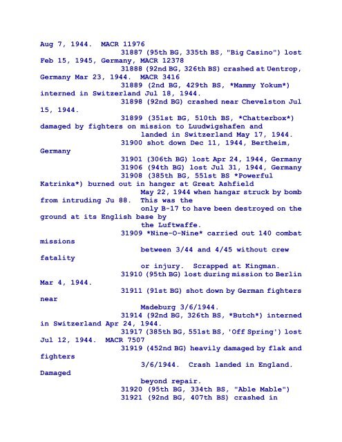 B-17 Serial Numbers - JeanneRickey.com