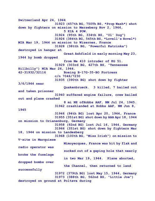 B-17 Serial Numbers - JeanneRickey.com