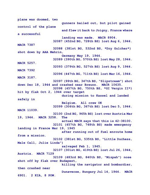 B-17 Serial Numbers - JeanneRickey.com