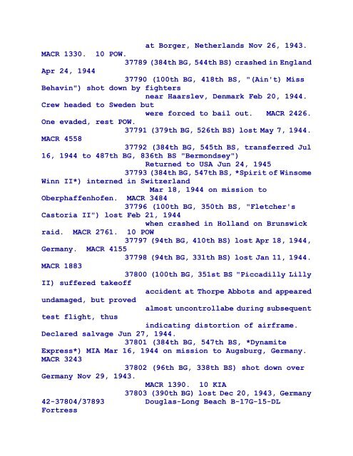 B-17 Serial Numbers - JeanneRickey.com