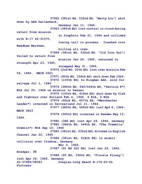 B-17 Serial Numbers - JeanneRickey.com