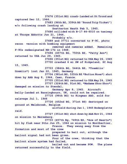 B-17 Serial Numbers - JeanneRickey.com