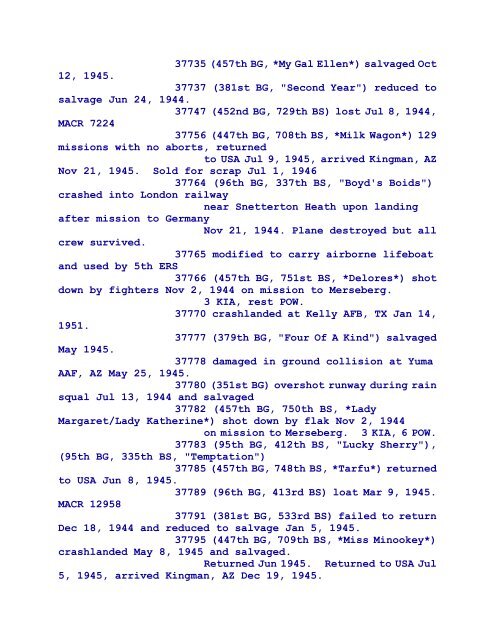 B-17 Serial Numbers - JeanneRickey.com