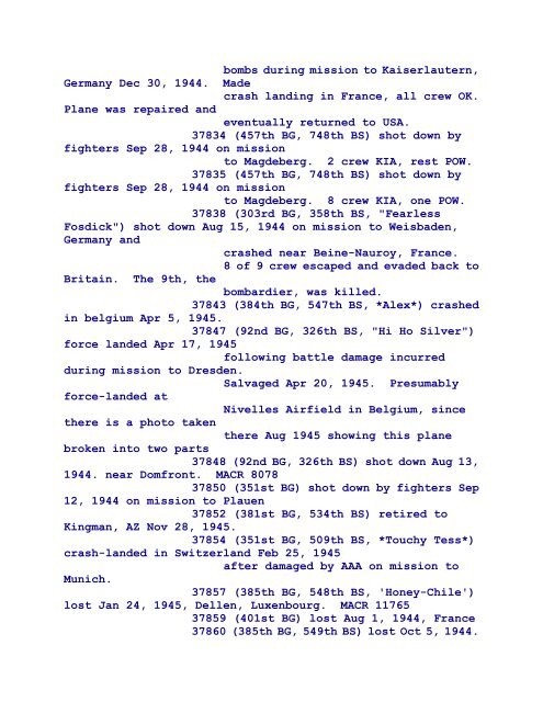 B-17 Serial Numbers - JeanneRickey.com