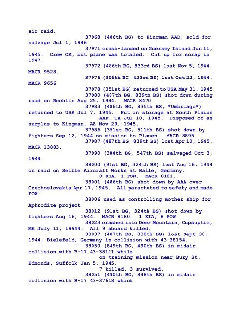 B-17 Serial Numbers - JeanneRickey.com