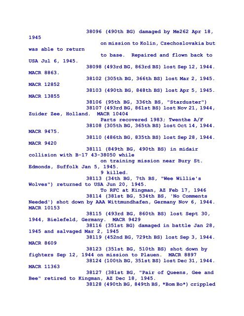 B-17 Serial Numbers - JeanneRickey.com