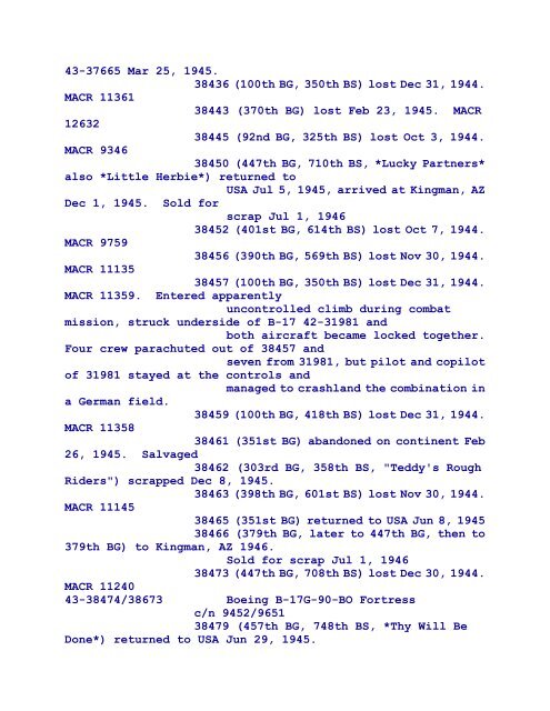 B-17 Serial Numbers - JeanneRickey.com