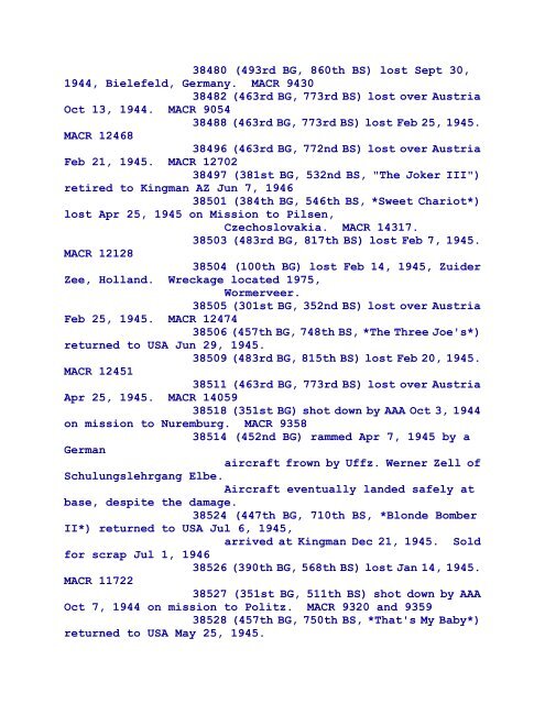 B-17 Serial Numbers - JeanneRickey.com